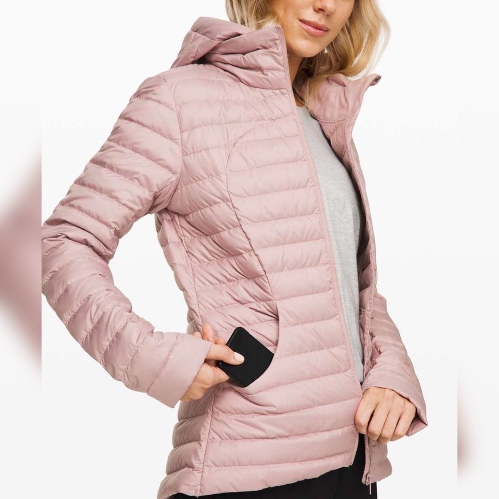 Lululemon Jacket Pack It Down Water-Repellent Puffer Hood Smoky Blush 2 EUC
